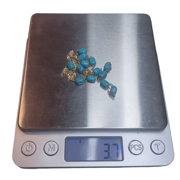 14kt 14K Italy Milor Yellow Gold Blue Turquoise Station Necklace 24" Long - Picture 5 of 6